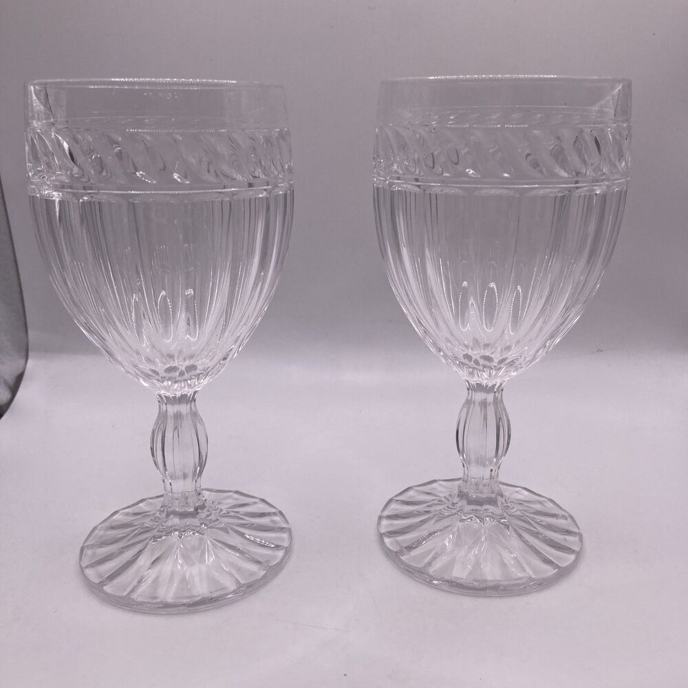 Pair Of Mikasa Italian Countryside Pressed Swirl Crystal  Water Wine Goblets